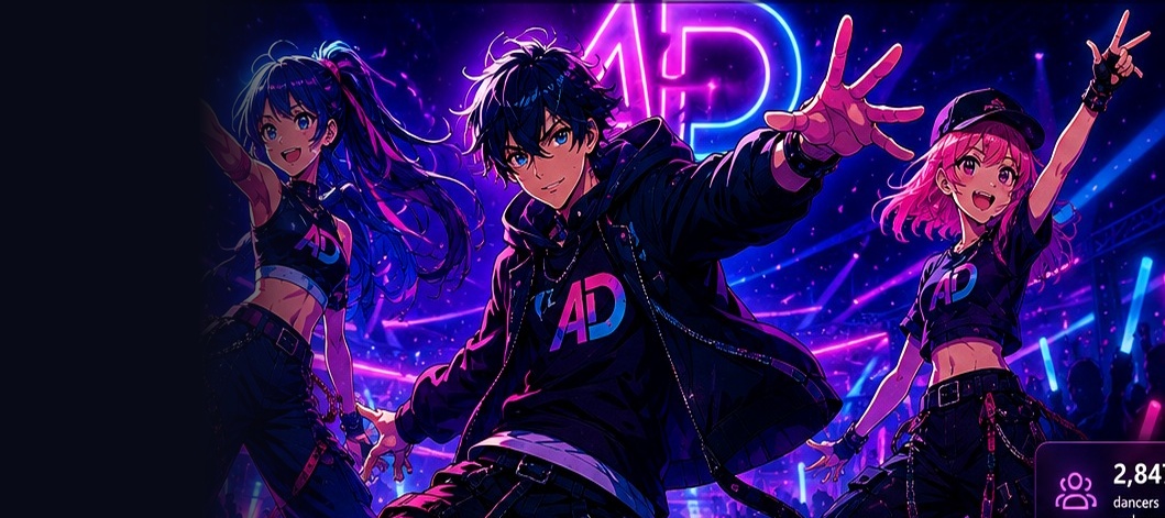 Original anime-inspired dancers performing in a neon-lit concert venue